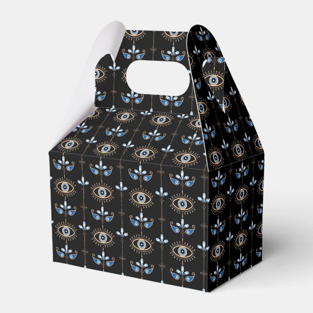 Black bohemian retro evil eye pattern favour box (Front Side)