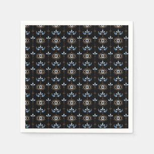 Black bohemian retro evil eye pattern napkin