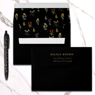 Black Bohemian Wildflower Pattern Chic Envelope