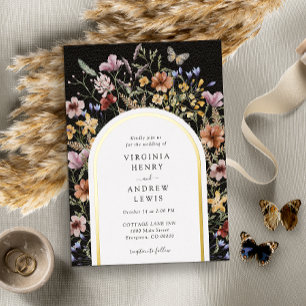 Black Boho Arch Wedding Invitation