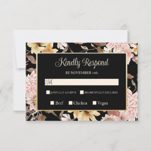Black Boho Blooms & Bird Wedding RSVP