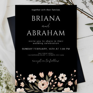 Black Boho Chic Floral Spring Garden Wedding Invitation