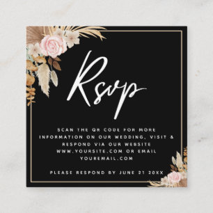 Black Boho Dried Palm Pampas Grass QR Code Rsvp Enclosure Card