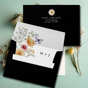 Black Boho Elegant Wildflower Wedding  Envelope