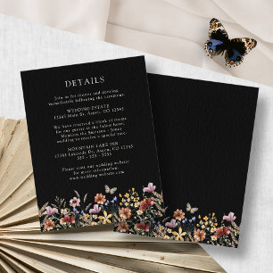 Black Boho Floral Wedding  Enclosure Card