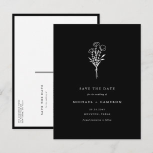 Black Boho Minimalist Botanical Save the Date Announcement Postcard