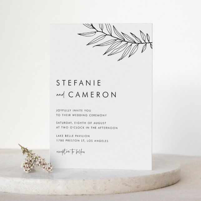 Black Boho Minimalist Foliage QR Code Wedding Invitation (Black Boho Minimalist Foliage QR Code Wedding Invitation)