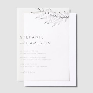 Black Boho Minimalist Foliage Wedding Vellum Invitations