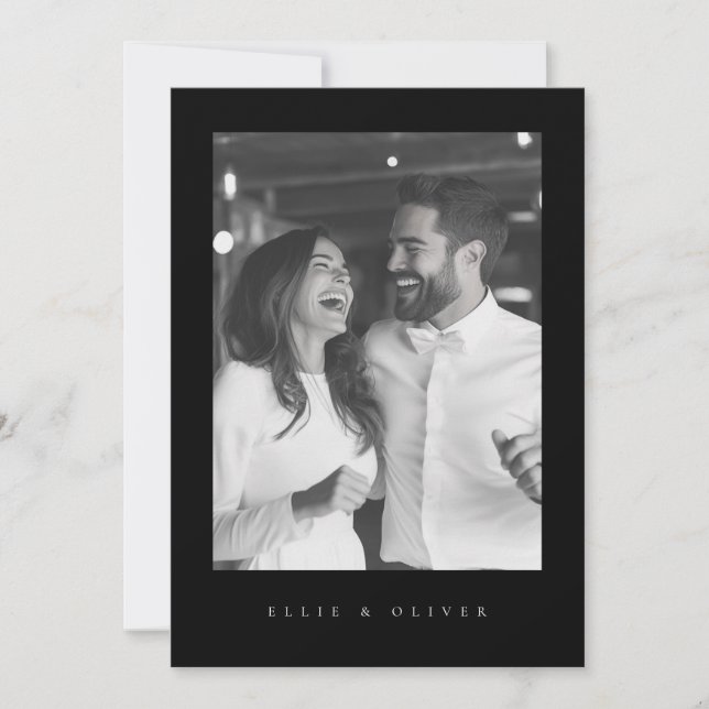 Black Boho Modern Photo Wedding Modern Invitation (Front)