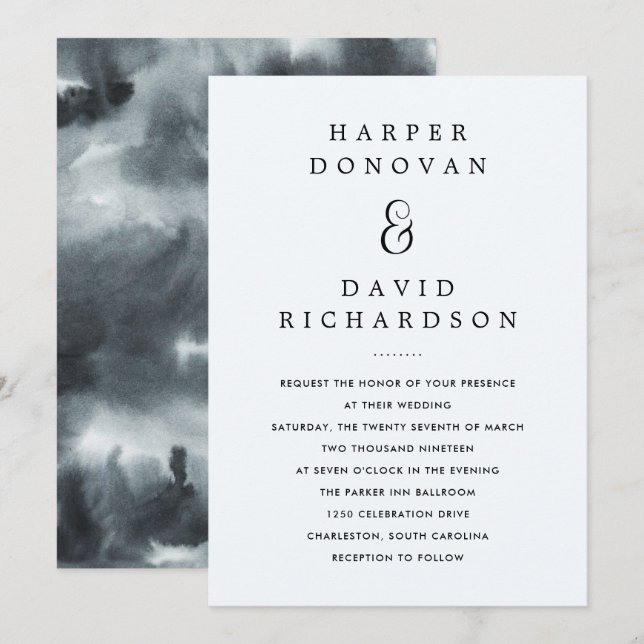 Black Boho Watercolor | Wedding Invitation (Front/Back)