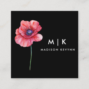 Black Boho Watercolor Wildflower Floral Designer Square Business Card