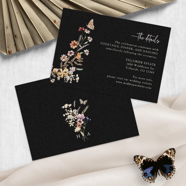 Black Boho Wedding Details Enclosure Card (Black Boho Wedding Details Enclosure Card Monogrammed by Painted Paperie
)