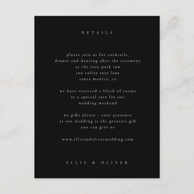 Black Boho Wedding Modern Enclosure Card (Front)