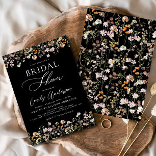 Black Boho Wildflower Bridal Shower Invitation
