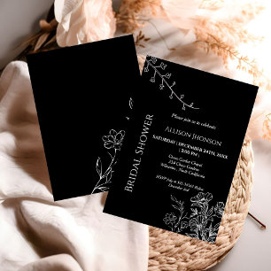 Black  boho Wildflower bridal shower  Invitation