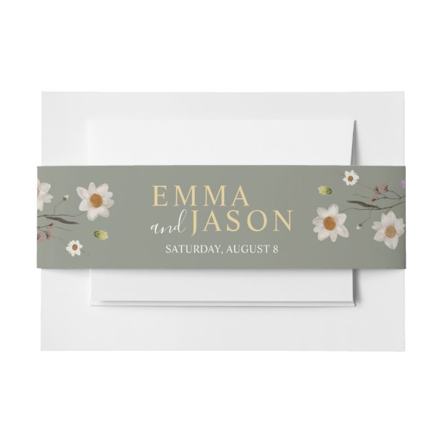 Black Boho Wildflower Invitation Belly Band (Front Example)