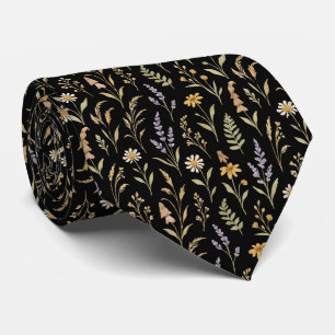 Black Boho Wildflower Meadow Floral Tie