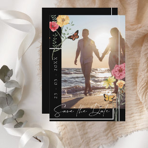 Black Boho Wildflower Photo Save the Date