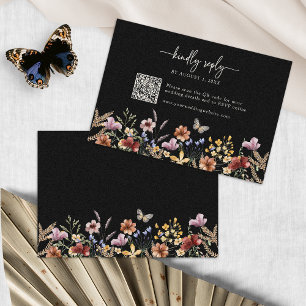 Black Boho Wildflower RSVP Card
