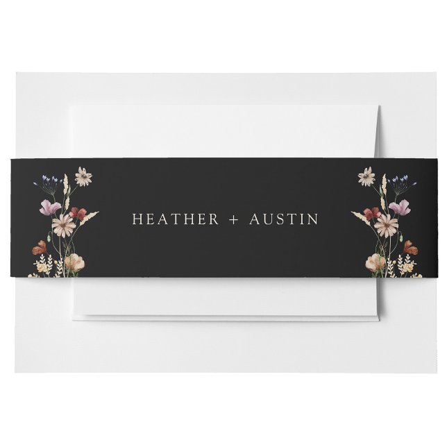 Black Boho Wildflower Wedding Belly Band Invitation Belly Band (Black Boho Wildflower Wedding Belly Band by Painted Paperie
)