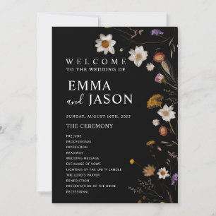 Black Boho Wildflower Wedding Program Invitation
