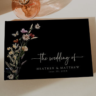 Black Boho Wildflowers Wedding Guest Book