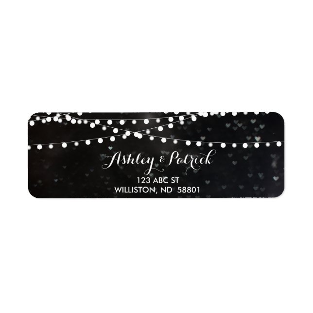 Black Bokeh String of Lights Address Label (Front)