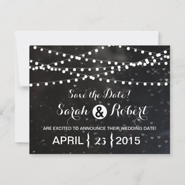 Black Bokeh String of Lights Save the Date (Front)