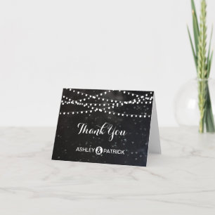 Black Bokeh String of Lights Thank You Note Card