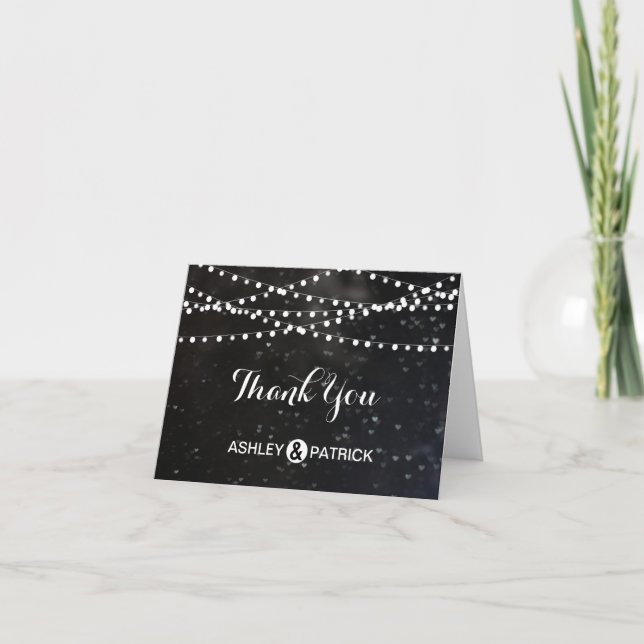 Black Bokeh String of Lights Thank You Note Card (Front)