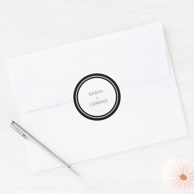 Black Bold Border Modern Wedding Classic Round Sticker (Envelope)