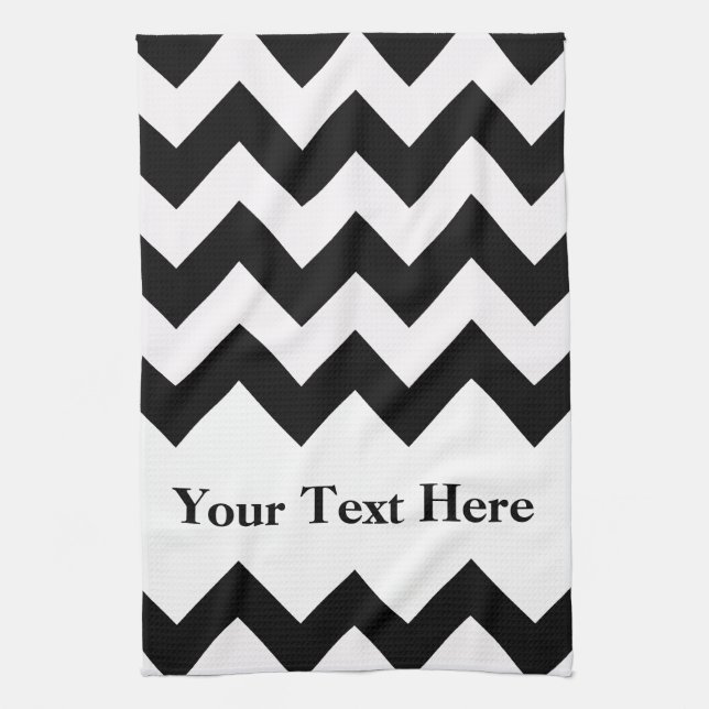 Black Bold Chevron with customisable text Tea Towel (Vertical)