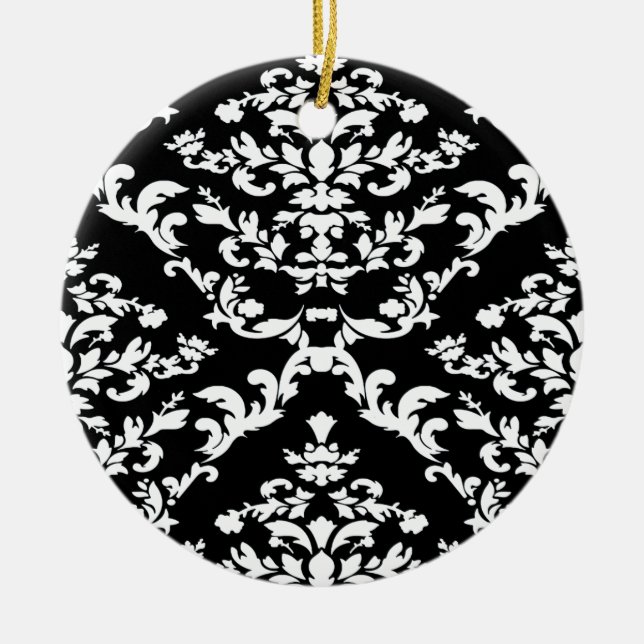 Black Bold Damask at Emporiomoffa Ceramic Tree Decoration (Front)