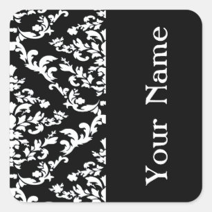 Black Bold Damask at Emporiomoffa with name Square Sticker