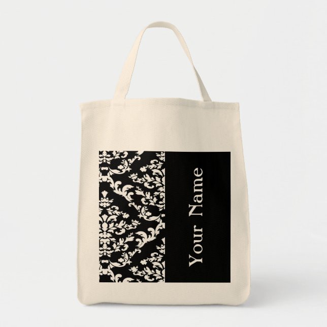 Black Bold Damask w/ name @ Emporiomoffa Tote Bag (Front)