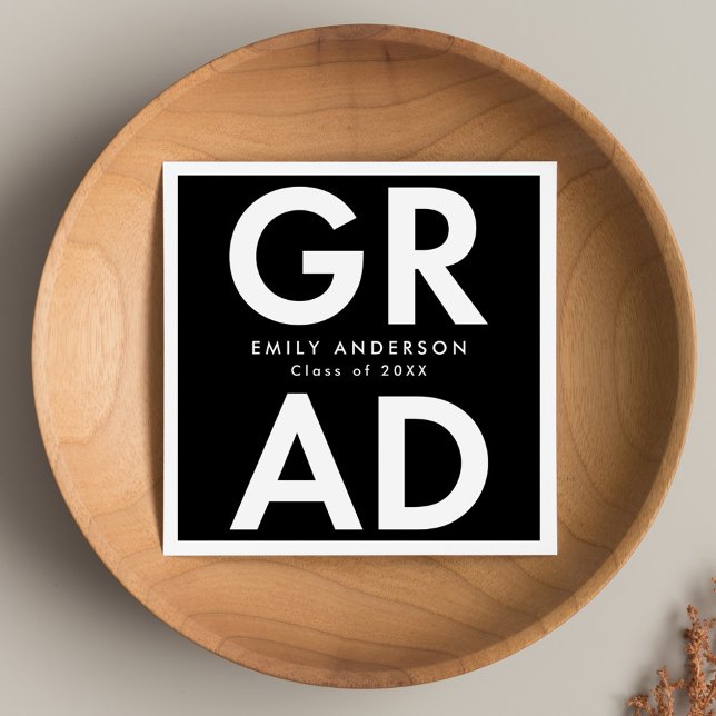 Black | Bold Grad Graduation Napkin (Creator Uploaded)