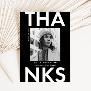 Black Bold Grad Photo Graduation Thank You Card