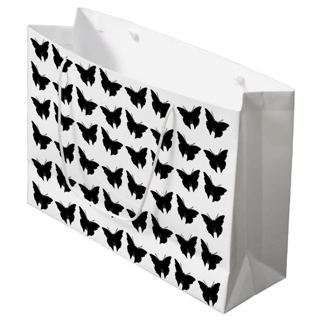 Black Bold Mod Butterflies Large Gift Bag (Front Angled)