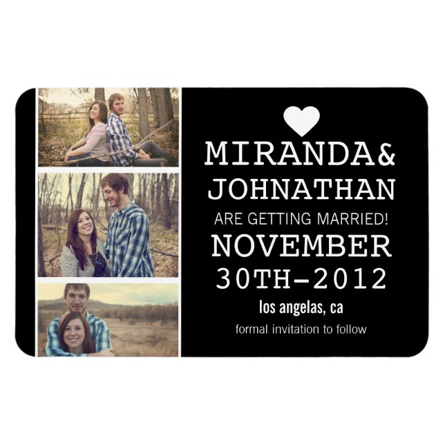 Black Bold Photo Strip Save The Date  Magnet (Horizontal)