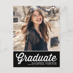 Black Bold Retro Script Photo Graduation Postcard