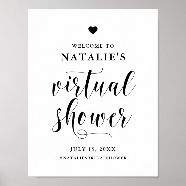 Black Bold Script Virtual Bridal Shower Welcome Poster (Front)