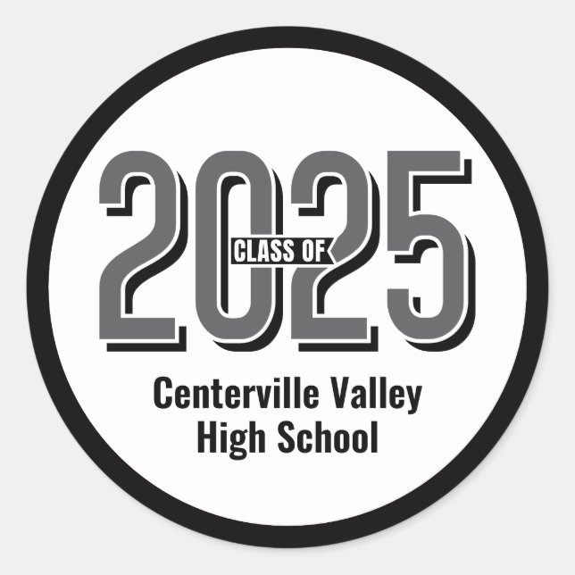 Black Bold Shadowed Numbers Class of 2025 Classic Round Sticker (Front)