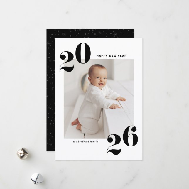 Black Bold Typography 2025 New Year Photo Holiday Card (Front/Back In Situ)