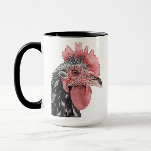 Black Bold Watercolor Rooster Mug (Left)