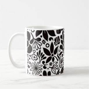Black Bold Wild Flowers & Leaves on Aqua Coffee Mug