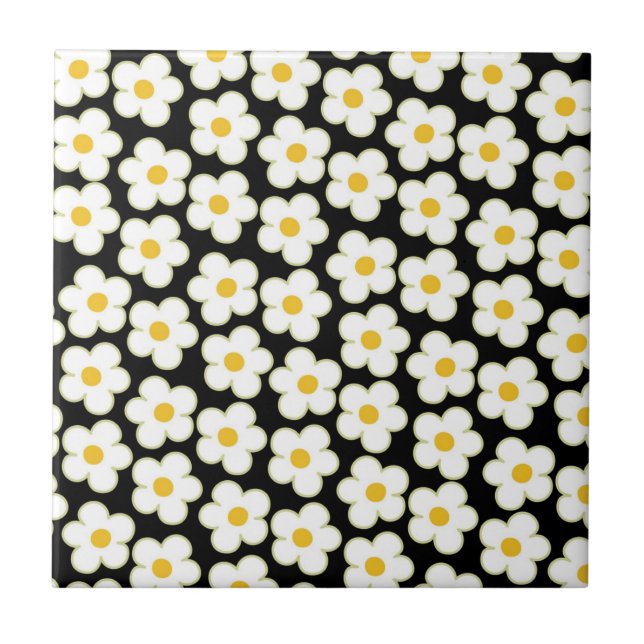 Black Bold Y2K Wildflower Vibrant Spring Decor Tile (Front)