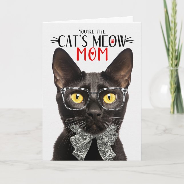 Black Bombay Cat for Pet Mum on Mother's Day Holiday Card (Front)