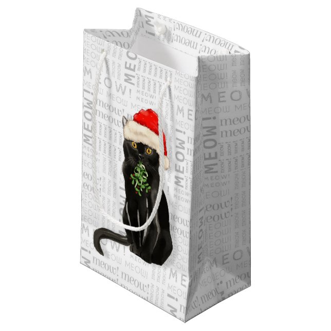 Black Bombay Cat Pounce on the Season Small Gift Bag (Front Angled)