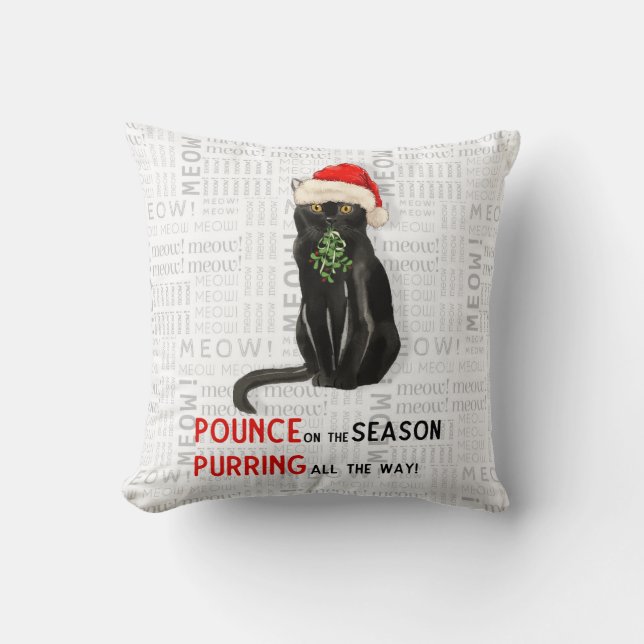 Black Bombay Cat Watercolor Christmas Cushion (Front)