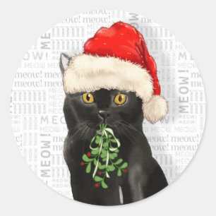 Black Bombay Cat Watercolor Santa Classic Round Sticker